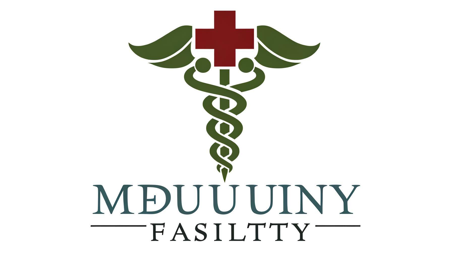 Design a logo for a fictitious, renowned medical facility. The logo should incorporate symbols of health and healing, such as a caduceus or Red Cross symbol, and be crafted in a professional, understated style. Imbue it with a touch of sophistication to reflect the prestige of the facility. Colors should be calming and inspire trust, perhaps subdued tones of green or blue. The font for the facility name should be clear and bold, easily readable at a glance.